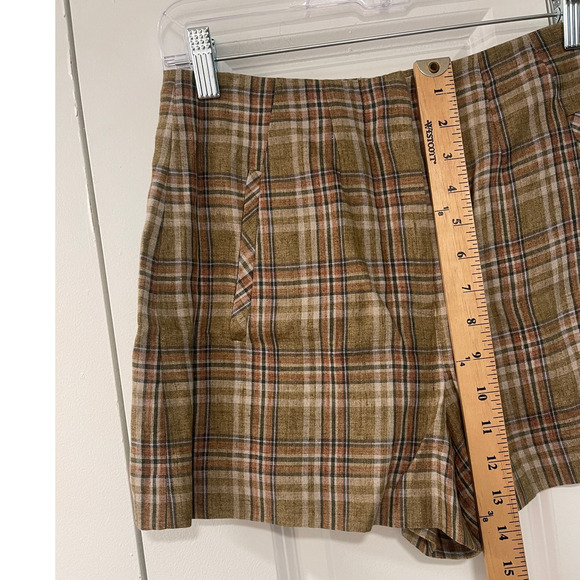 Veronica Beard 4 Jazmin Plaid 100% Linen Shorts Preppy High Rise Brown Tan - Picture 6 of 8